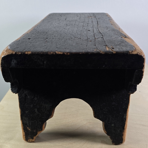 Rustic Black and Brown Wooden Stool - Picture 4 of 10